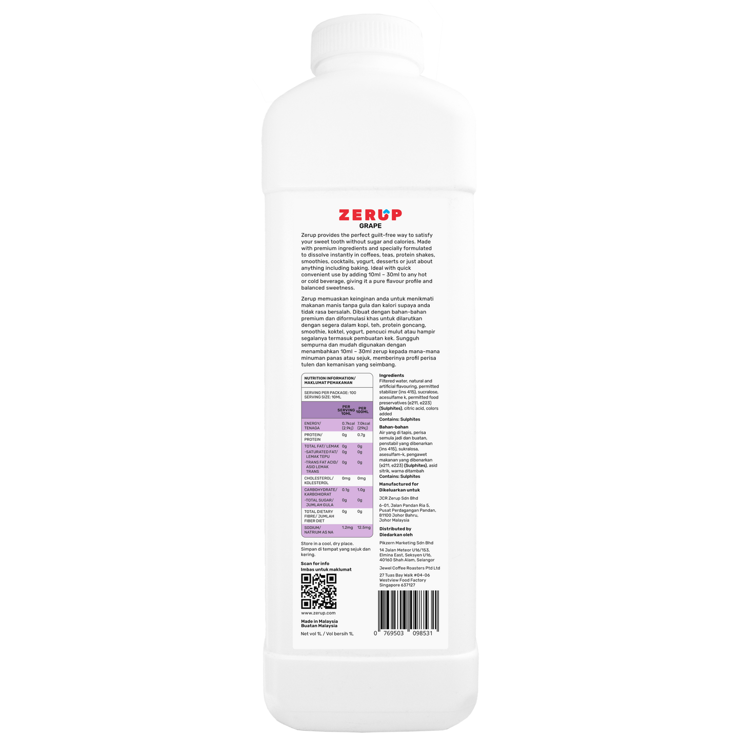 Zerup Zero Sugar Grape Syrup 1L