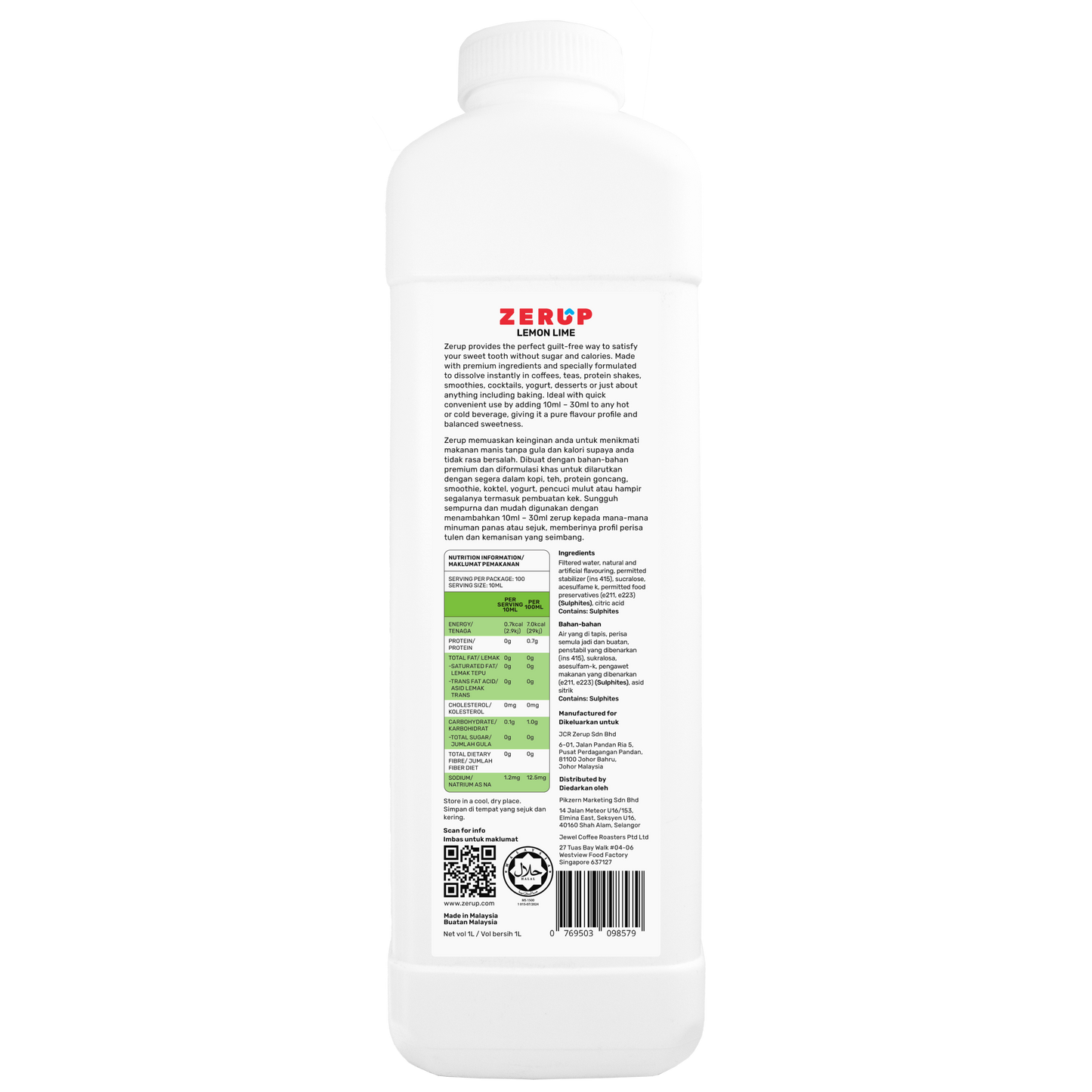 Zerup Zero Sugar Lemon Lime Syrup 1L x 6