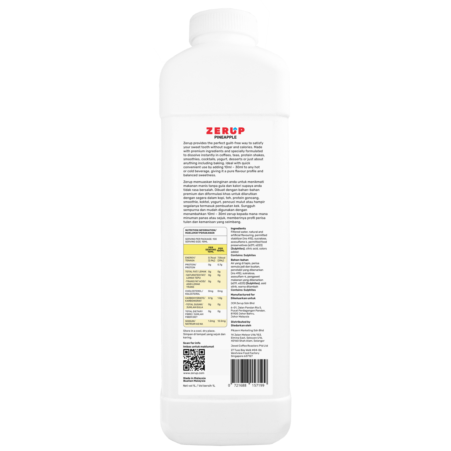 Zerup Zero Sugar Pineapple Syrup 1L