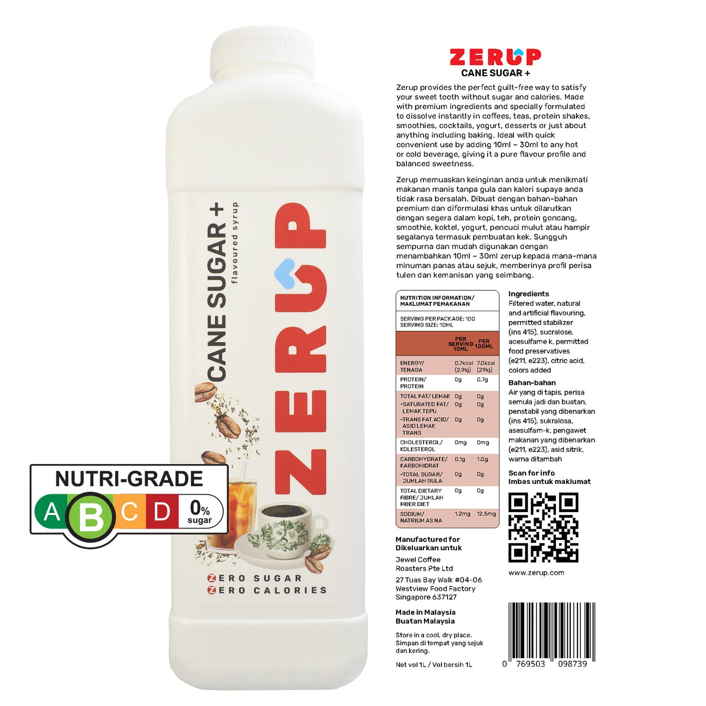 Zerup Zero Sugar Cane Sugar + Syrup 1L x 6