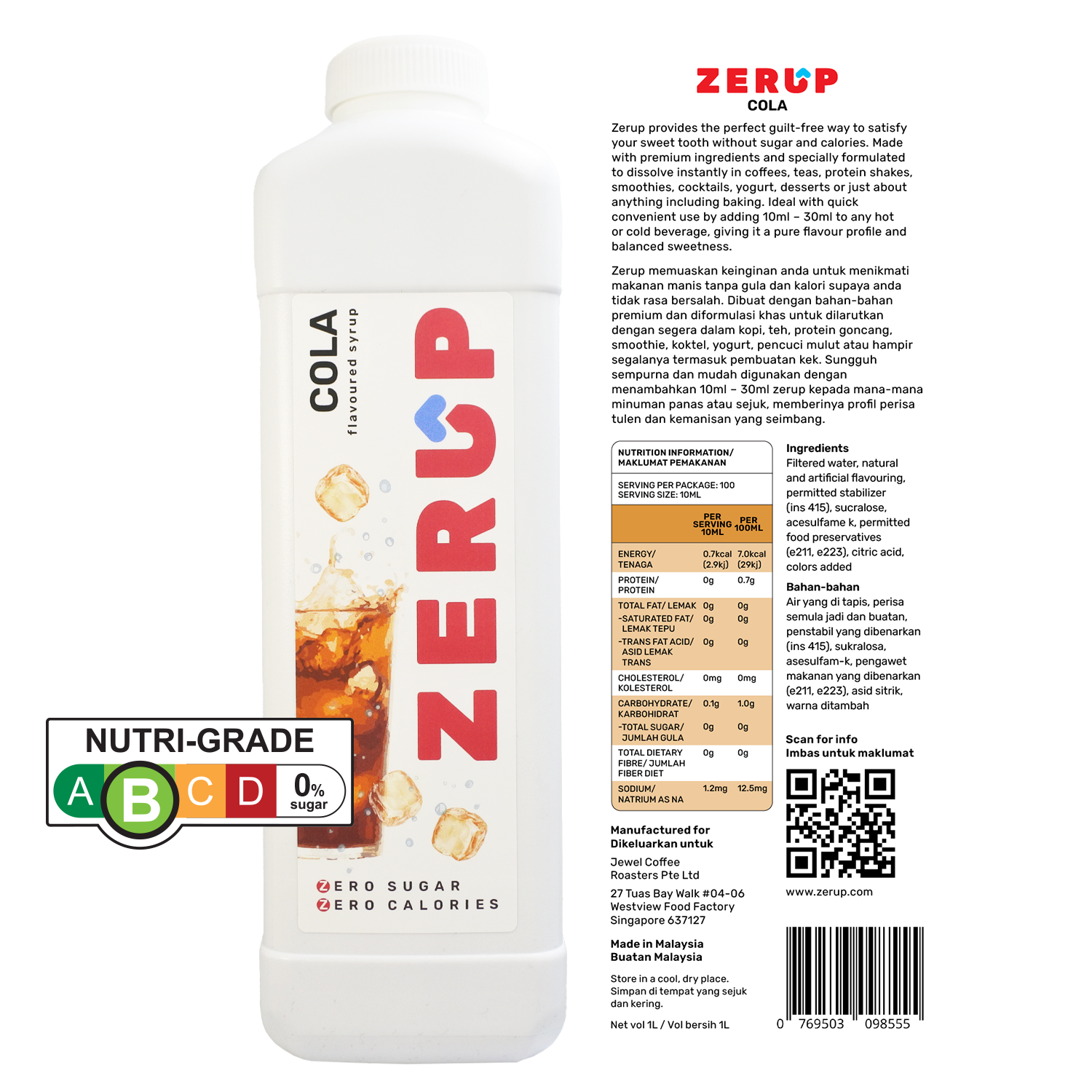 Zerup Zero Sugar Cola Syrup 1L