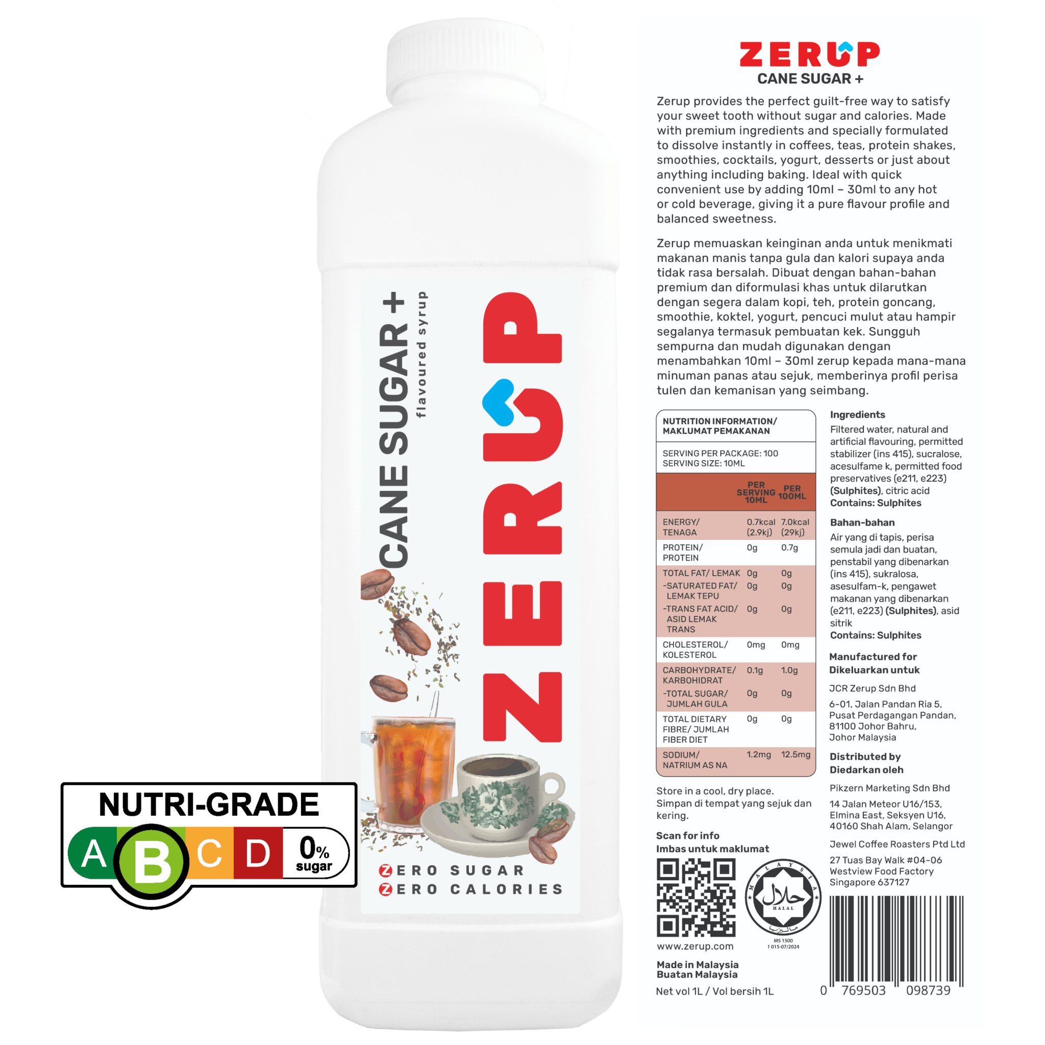 Zerup Zero Sugar Cane Sugar + Syrup 1L - zerup