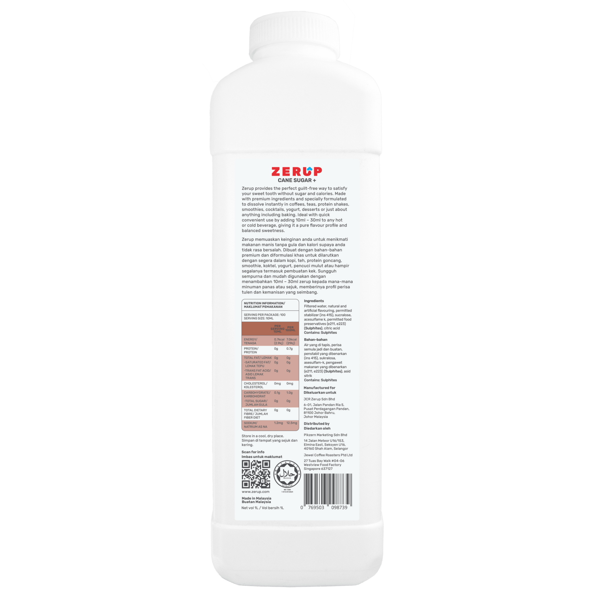 Zerup Zero Sugar Cane Sugar + Syrup 1L - zerup