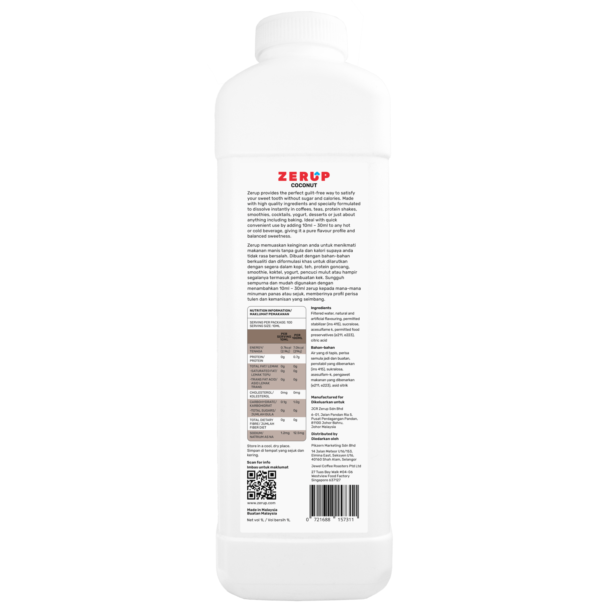 Zerup Zero Sugar Coconut Syrup 1L - zerup