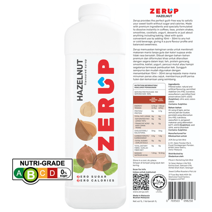 Zerup Zero Sugar Hazelnut Syrup 1L - zerup