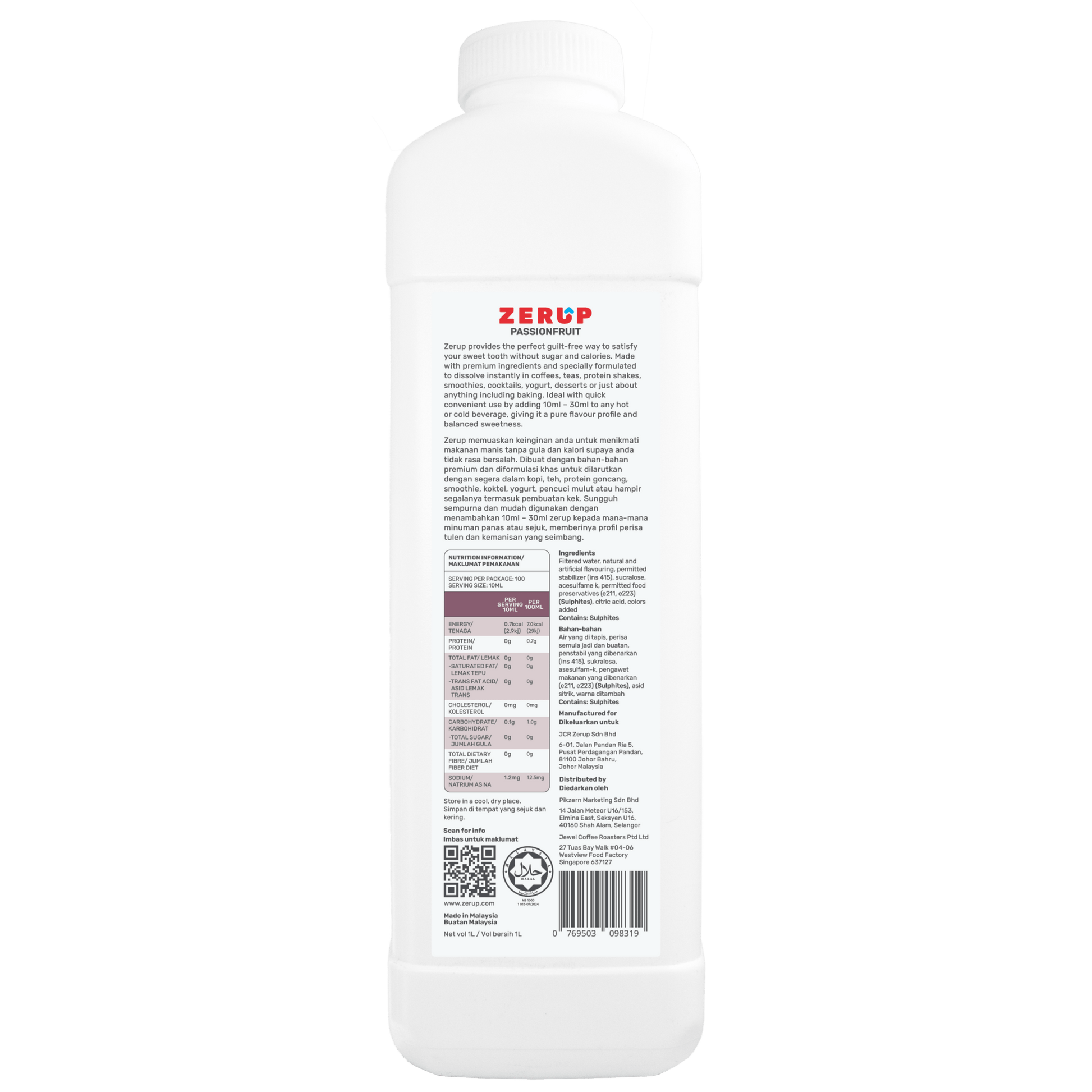 Zerup Zero Sugar Passionfruit Syrup 1L - zerup