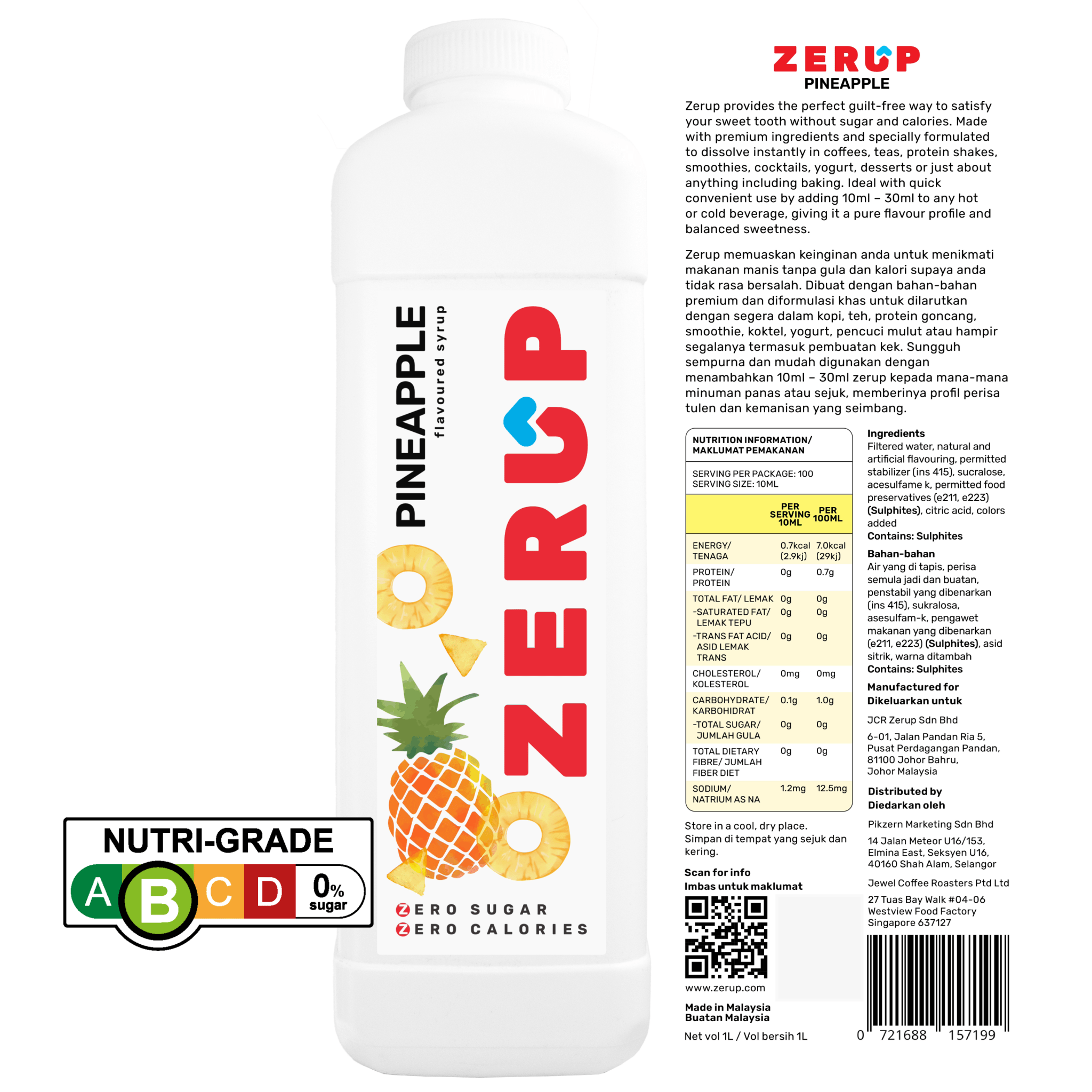 Zerup Zero Sugar Pineapple Syrup 1L - zerup