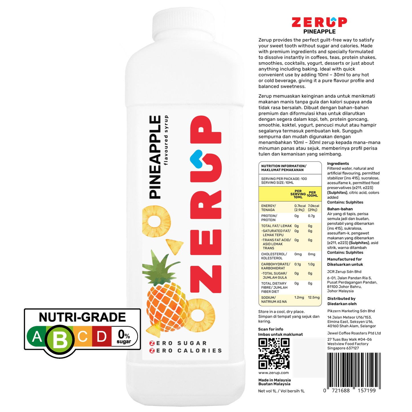 Zerup Zero Sugar Pineapple Syrup 1L - zerup