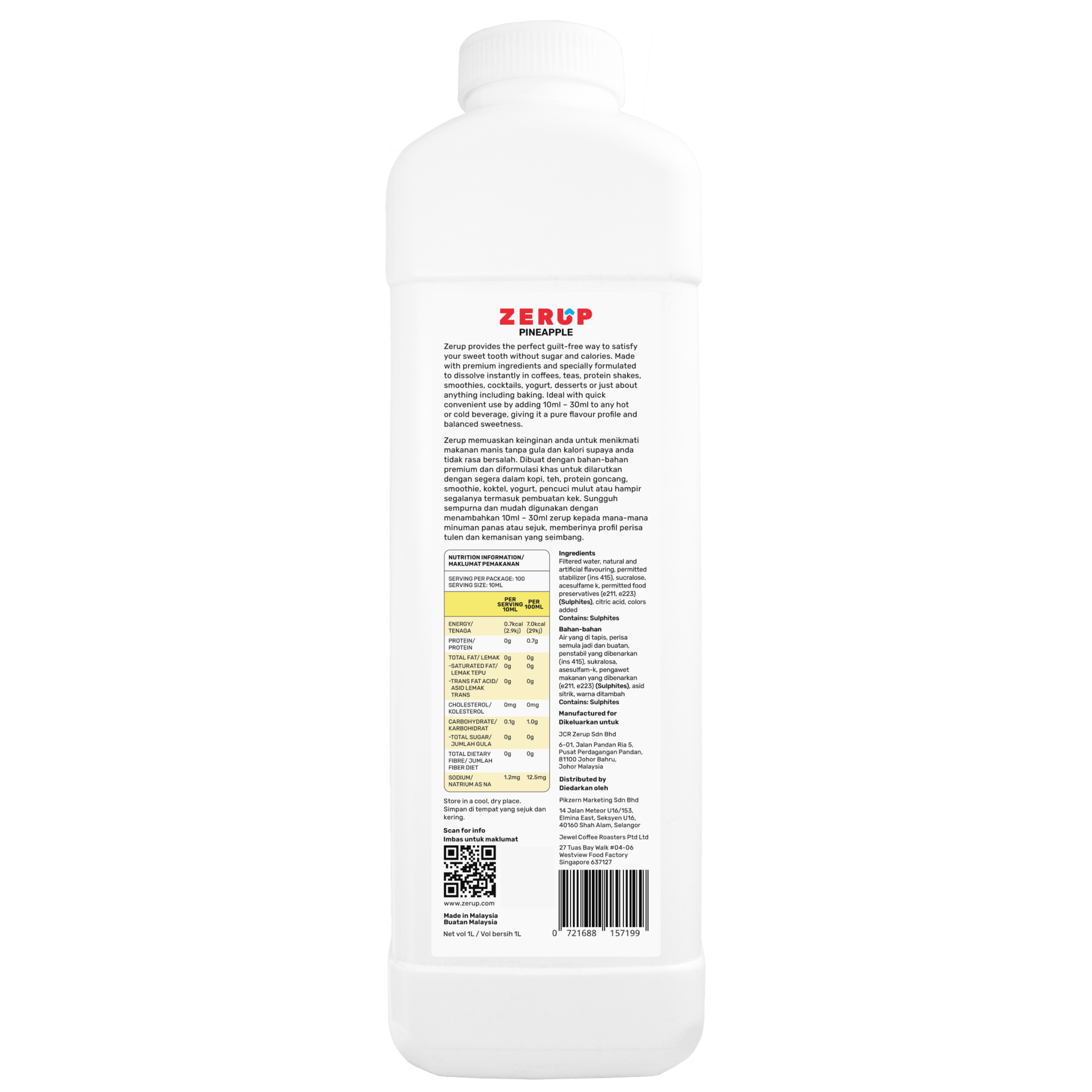 Zerup Zero Sugar Pineapple Syrup 1L - zerup