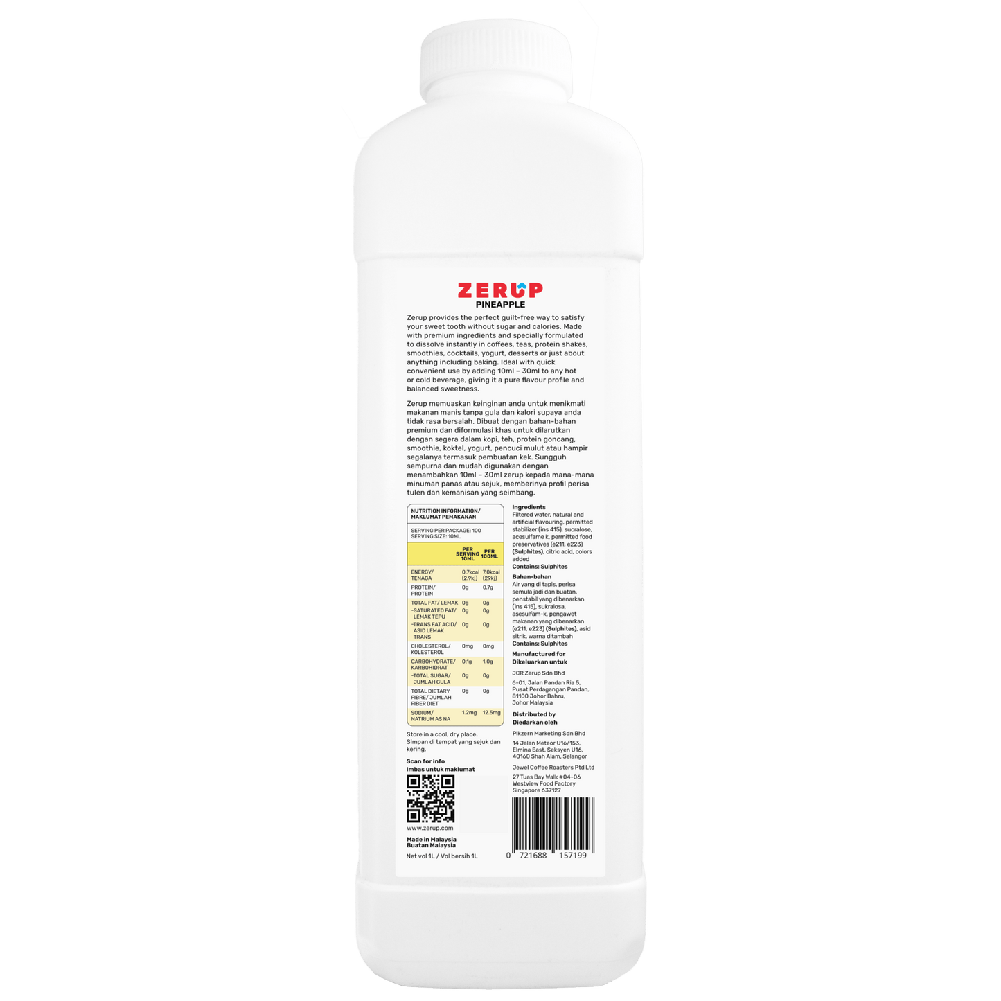 Zerup Zero Sugar Pineapple Syrup 1L - zerup