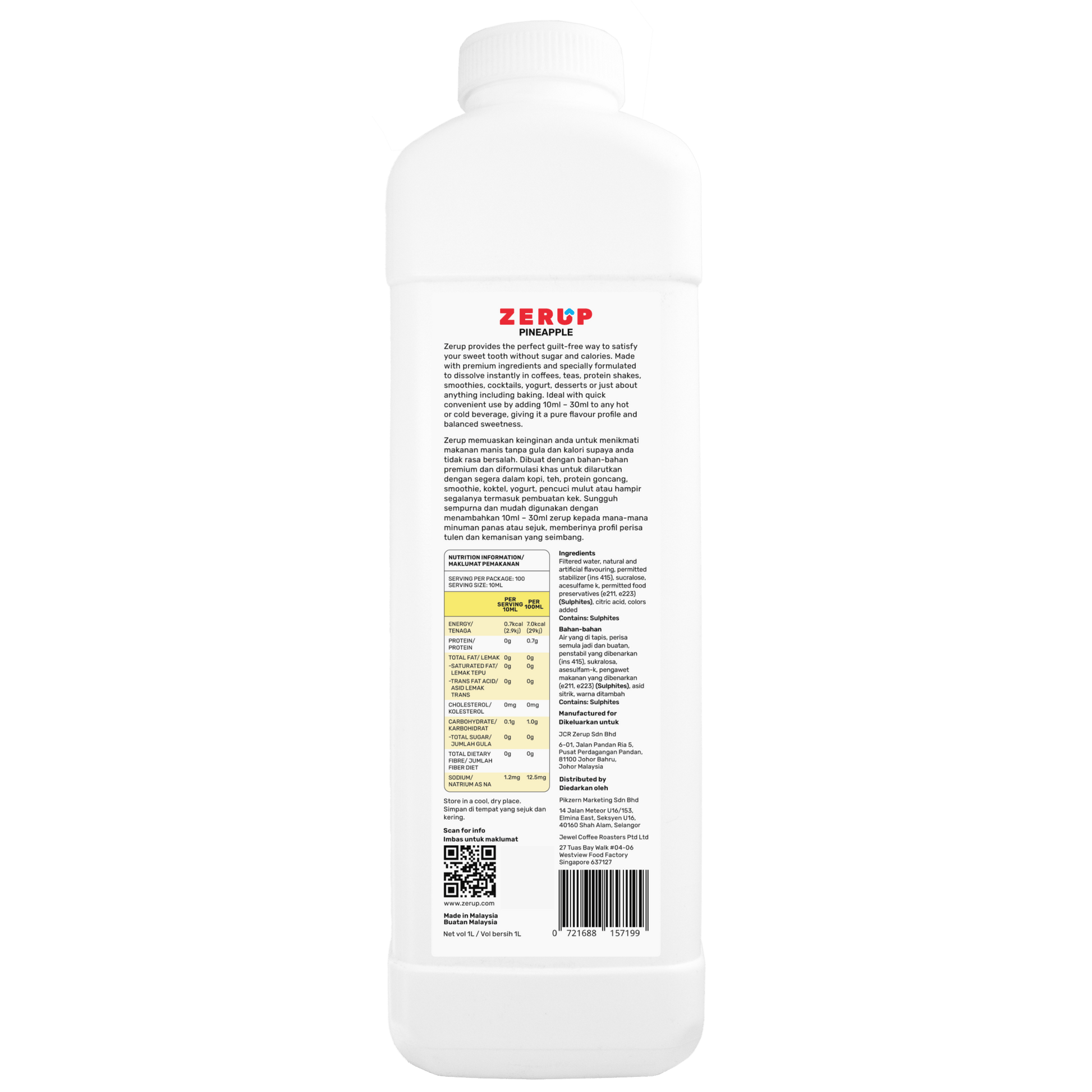 Zerup Zero Sugar Pineapple Syrup 1L - zerup