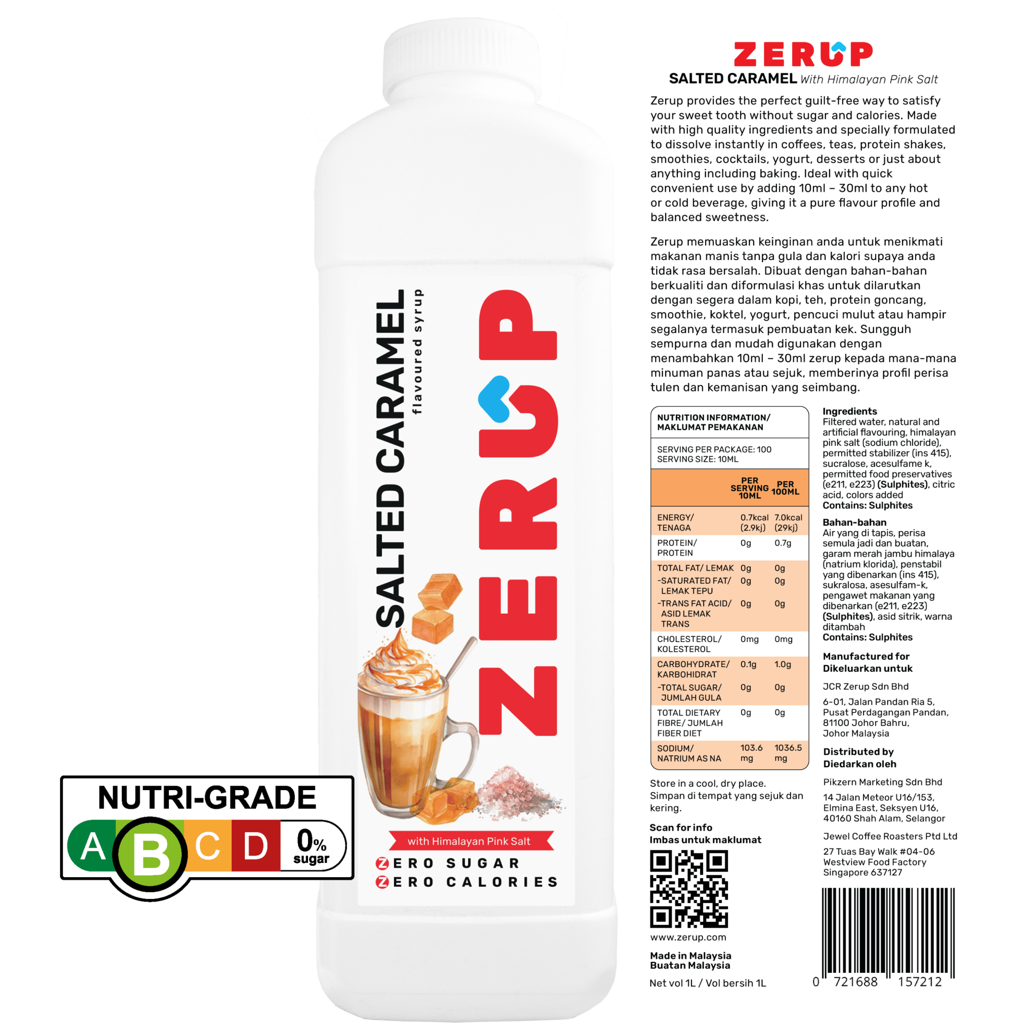 Zerup Zero Sugar Salted Caramel Syrup 1L - zerup