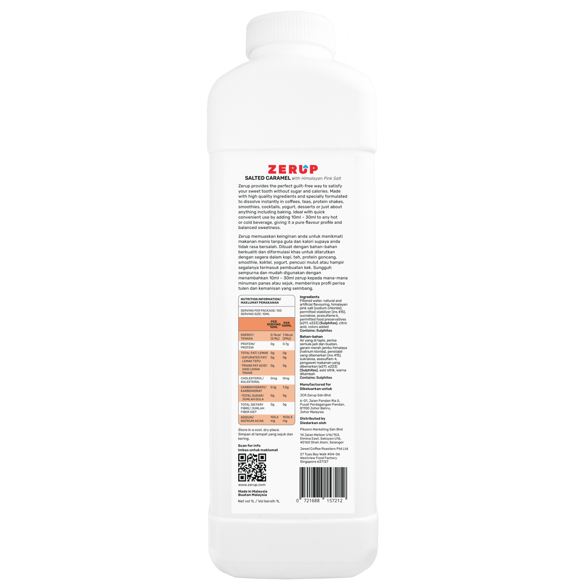 Zerup Zero Sugar Salted Caramel Syrup 1L - zerup